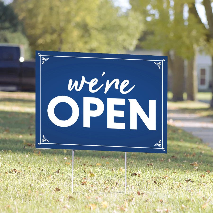 We're Open Yard Sign – Navy Blue