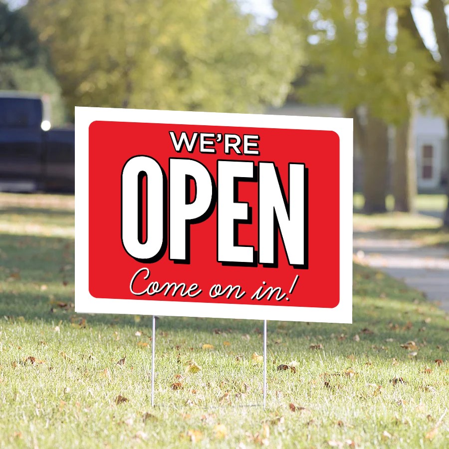 We're Open Yard Sign – Classic Red