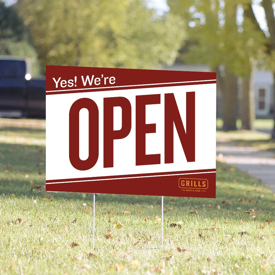 Yes We're Open Yard Sign – Bold Red