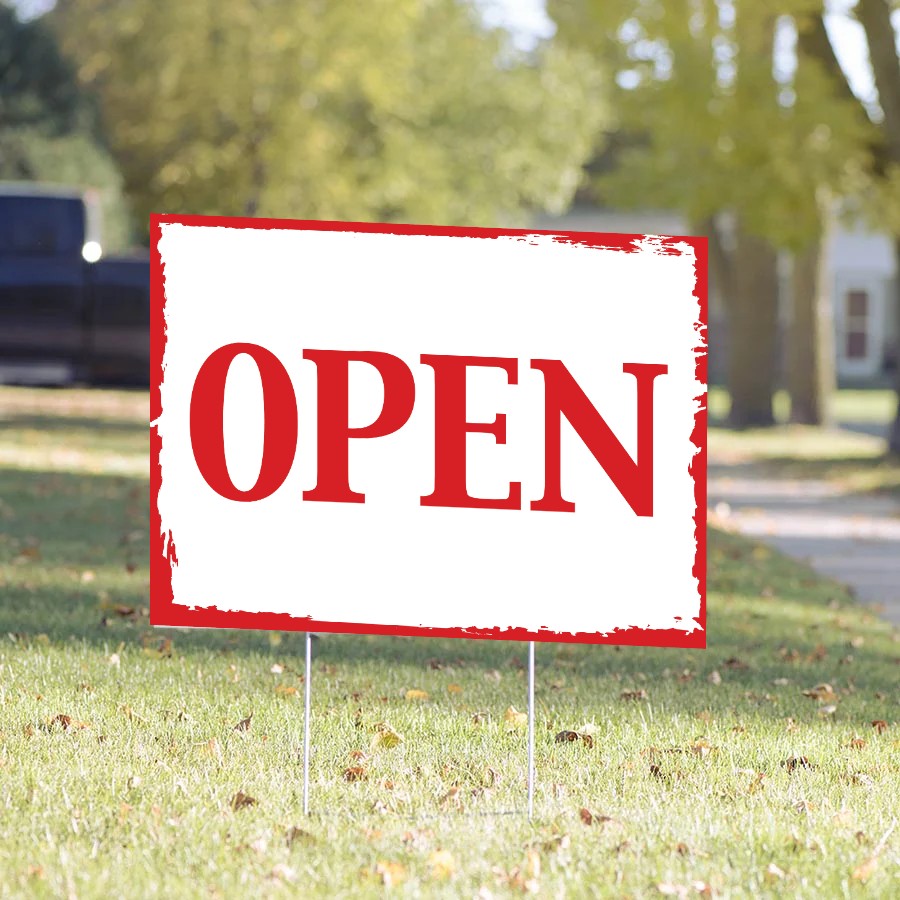 Open Yard Sign – Red Vintage Border
