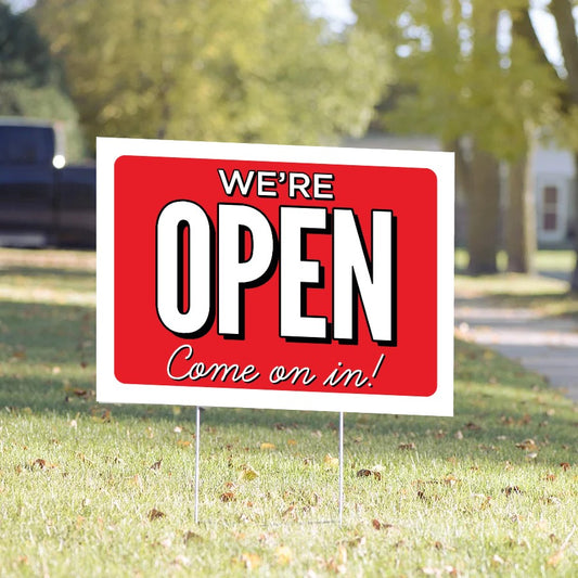 We're Open Yard Sign – Classic Red