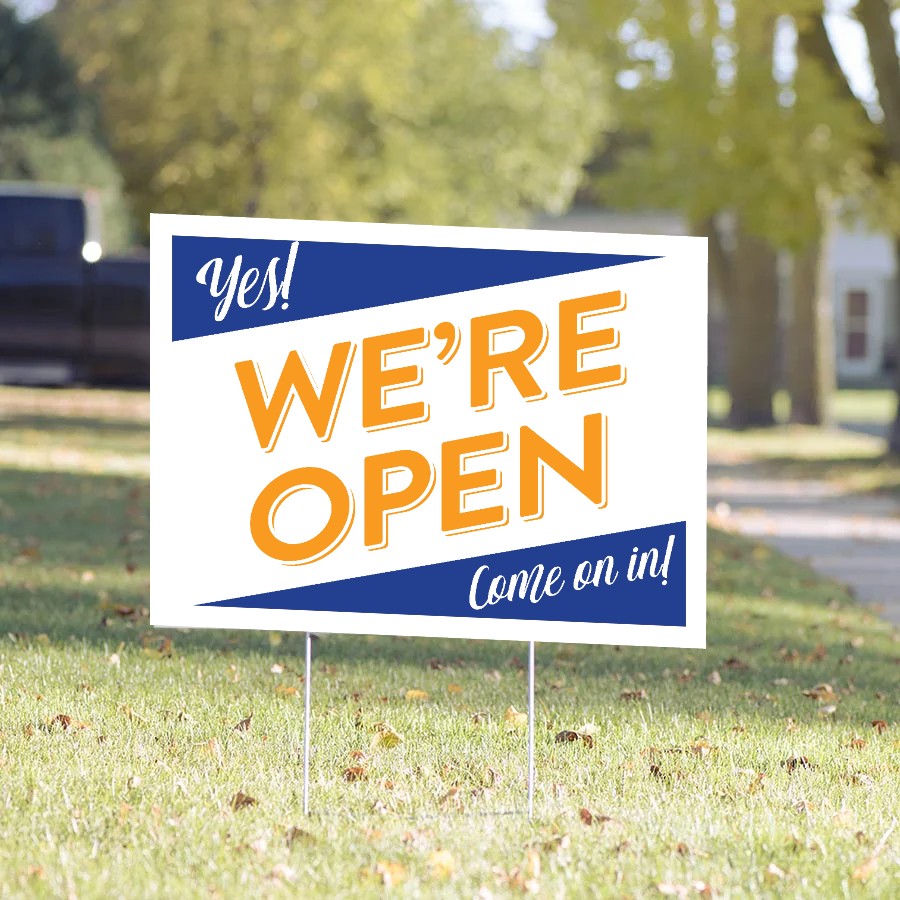 Yes We're Open Yard Sign – Orange & Navy