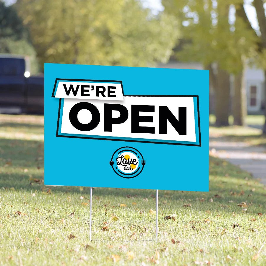 We're Open Yard Sign – Turquoise