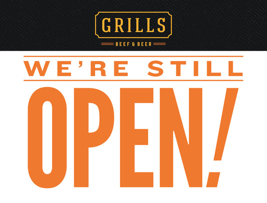 We're Still Open Yard Sign – Black & Orange