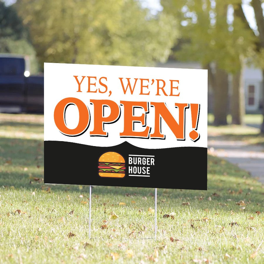 Yes We're Open Yard Sign – Orange Retro