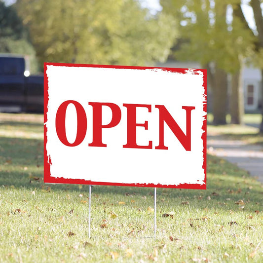 Open Yard Sign – Red Vintage Border