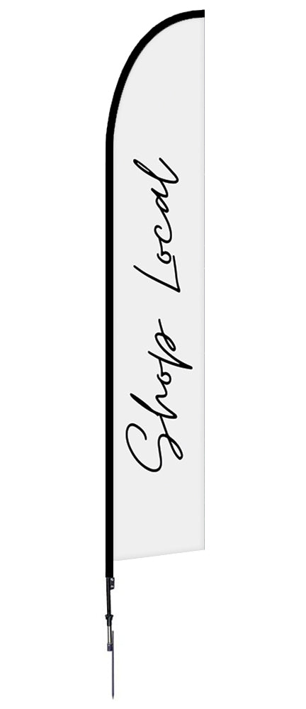 Shop Local Feather Flag Black White Script