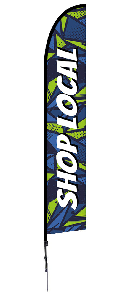 Shop Local Feather Flag Comic Green Blue